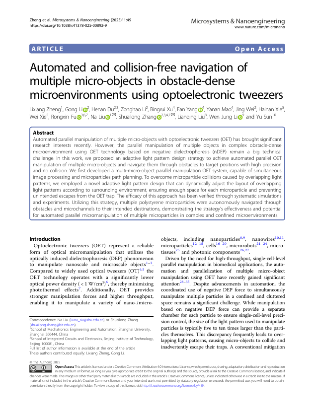 Automated and collision-free navigation of multiple micro-objects in obstacle-dense microenvironments using optoelectronic tweezers