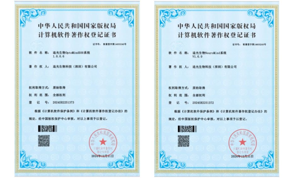 Software Copyright Certificate: OptoMind500 System、NeuroMind System