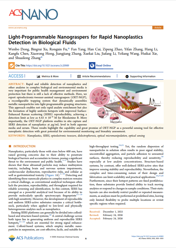 Light-Programmable Nanograspers for Rapid NanoplasticsDetection in Biological Fluids