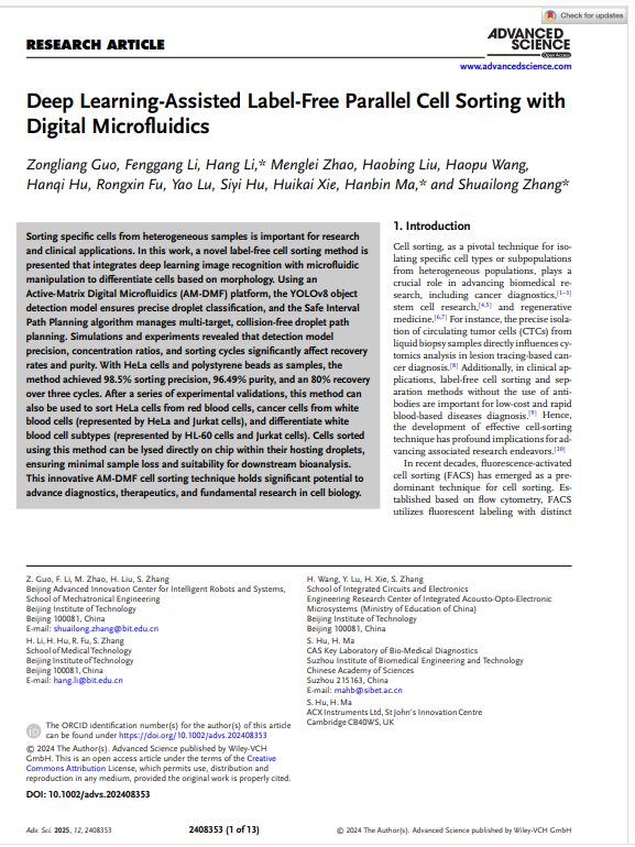 Deep Learning-Assisted Label-Free Parallel Cell Sorting with Digital Microfluidics